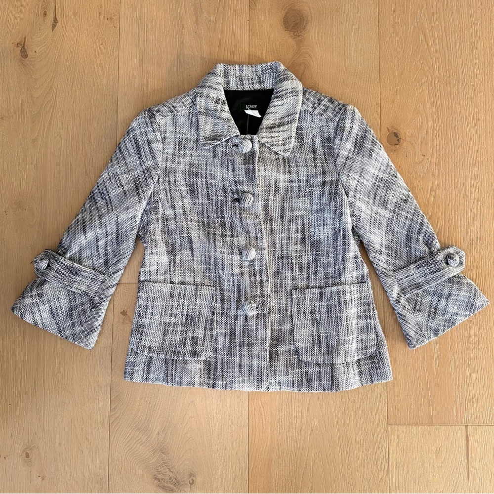 NWT J. Crew Women's Black and Gray Linen/Cotton 3/4 Seeve Blazer Sz. 0